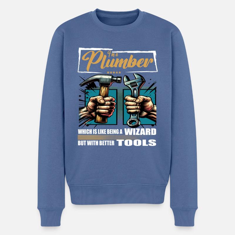 Profession de plombier disant travailleur - Pull Premium bio Homme - bleu pigeon