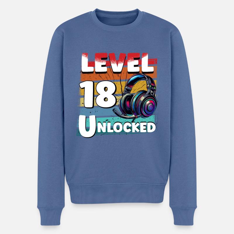 Gaming Geburtstag Level 18 freigeschaltet Zocker - Männer Premium Bio Pullover - Taubenblau