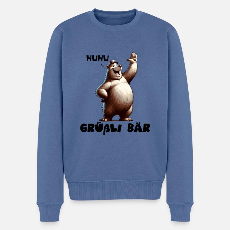 Grüßli Bär Huhu Hallo - Männer Premium Bio Pullover - Taubenblau