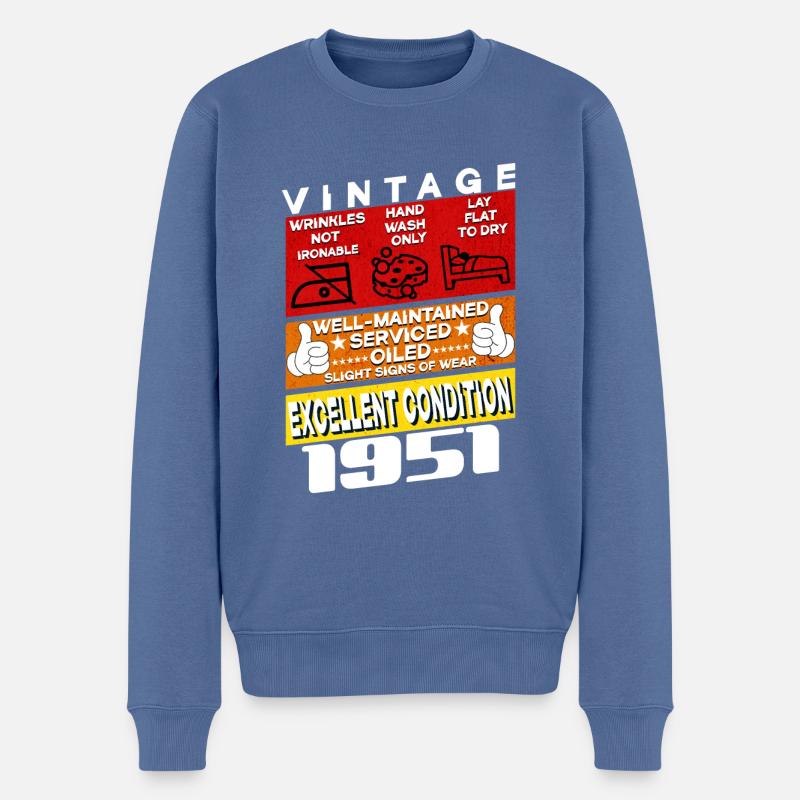 74 years old Vintage 1951 women & men Birthday - Männer Premium Bio Pullover - Taubenblau