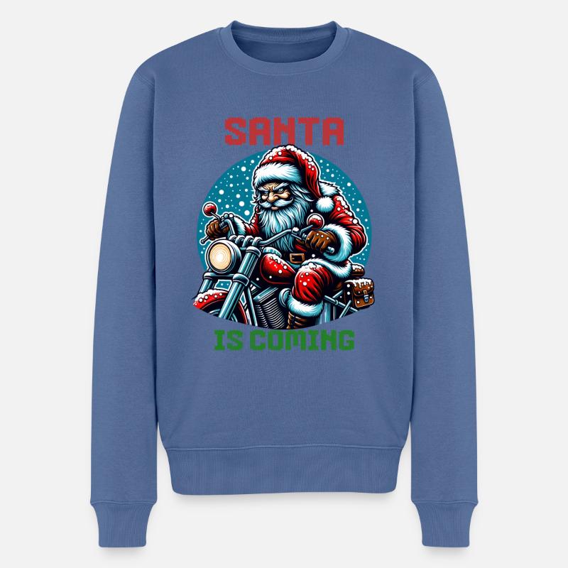 Motorrad Weihnachtsmann Biker Weihnachten - Männer Premium Bio Pullover - Taubenblau
