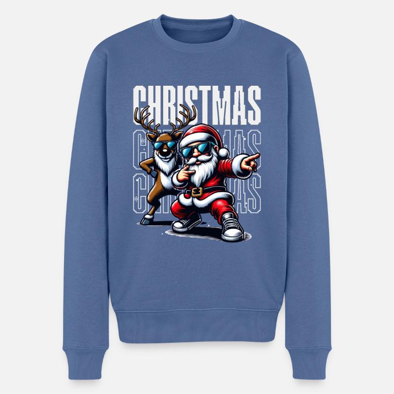 Santa Claus is dancing on xmas Christmas funny - Männer Premium Bio Pullover - Taubenblau