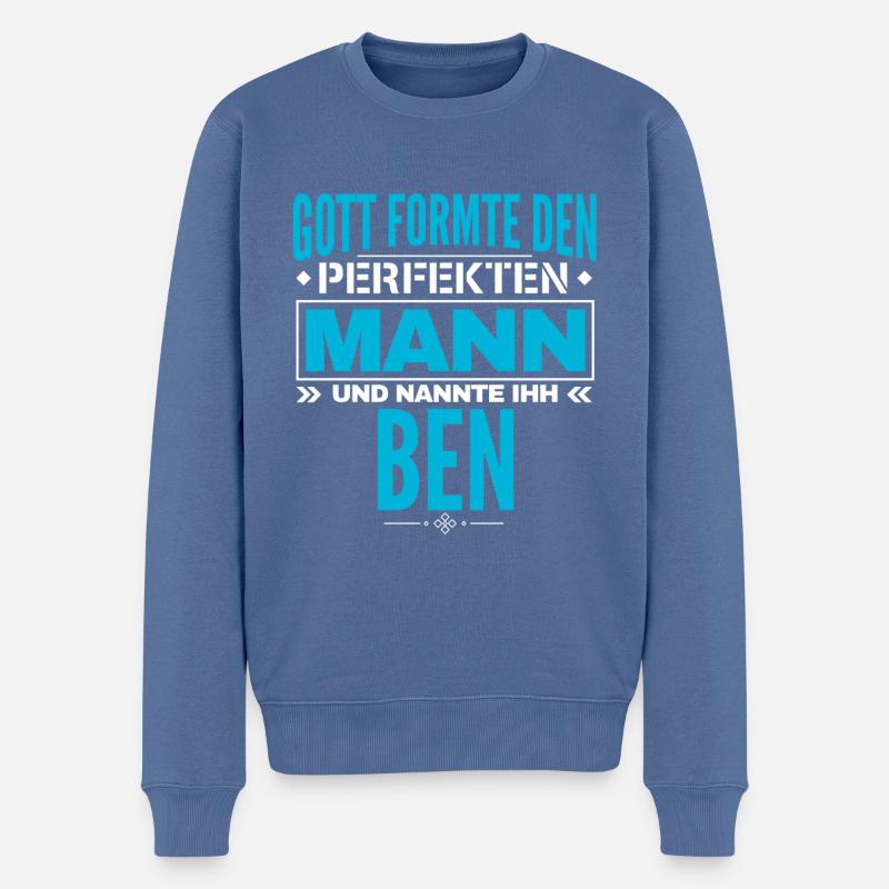 Ben Name Design - Männer Premium Bio Pullover - Taubenblau
