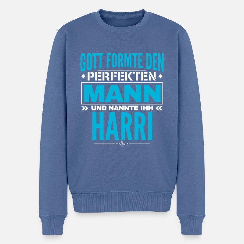Harri Name Design - Männer Premium Bio Pullover - Taubenblau