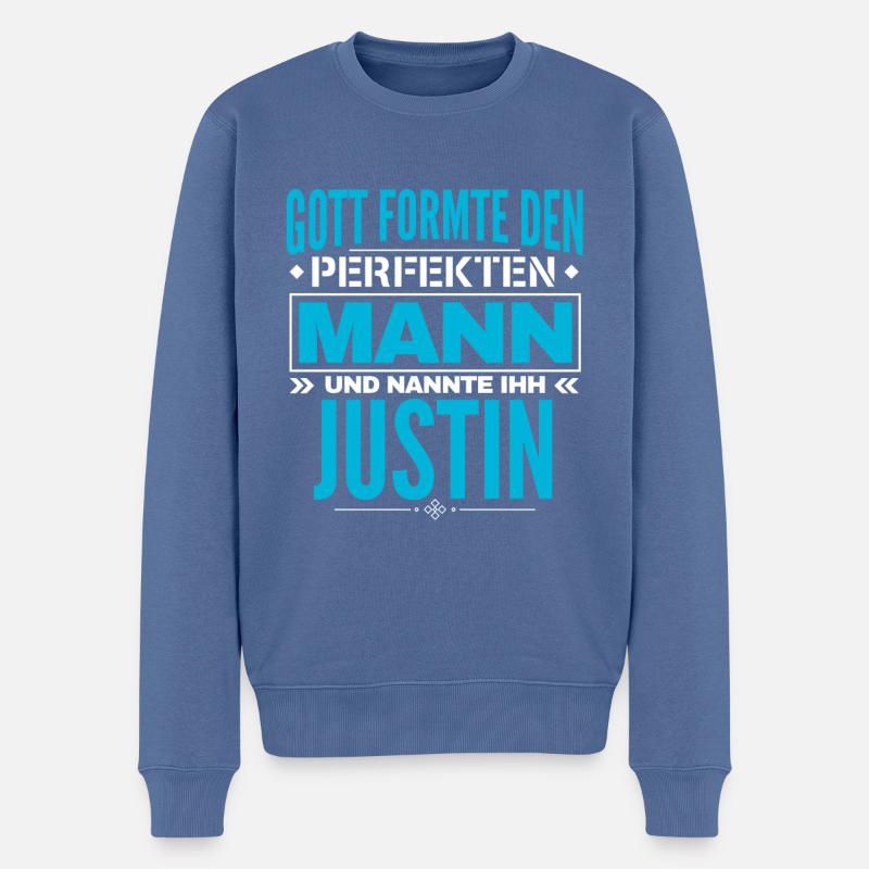 Justin Name Design - Männer Premium Bio Pullover - Taubenblau