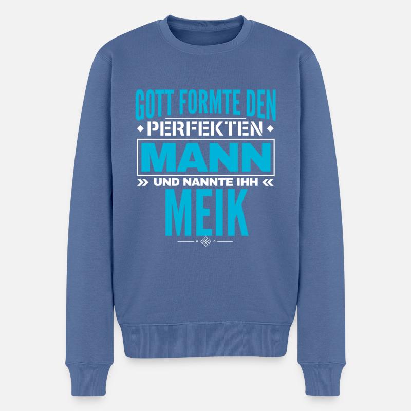 Meik Name Design - Männer Premium Bio Pullover - Taubenblau