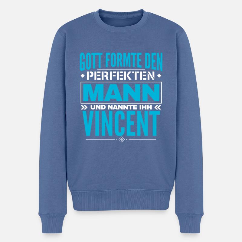 Vincent Name Design - Männer Premium Bio Pullover - Taubenblau