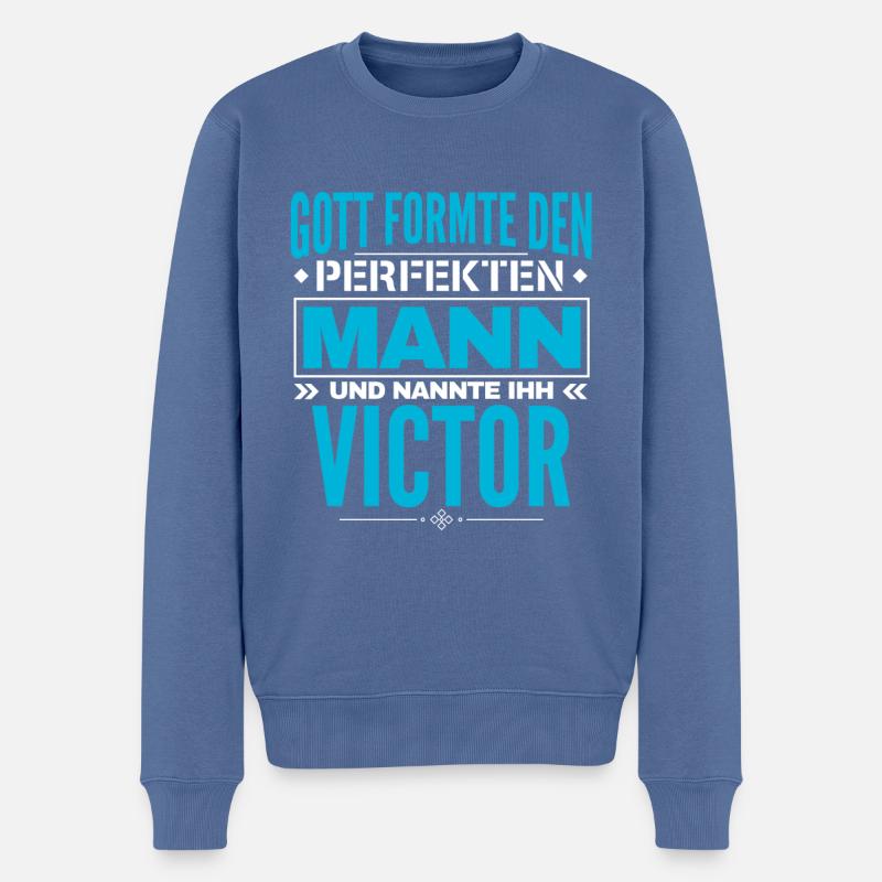 Victor Name Design - Männer Premium Bio Pullover - Taubenblau