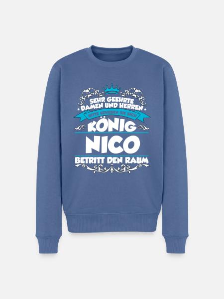 Nico Name Design - Männer Premium Bio Pullover - Taubenblau