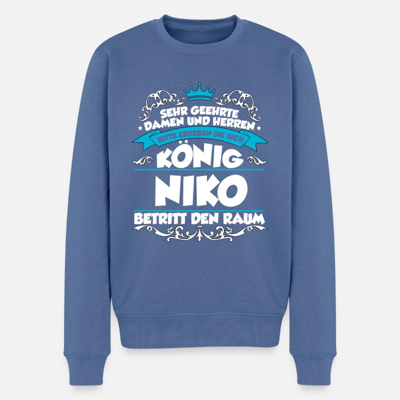 Niko Name Design - Männer Premium Bio Pullover - Taubenblau