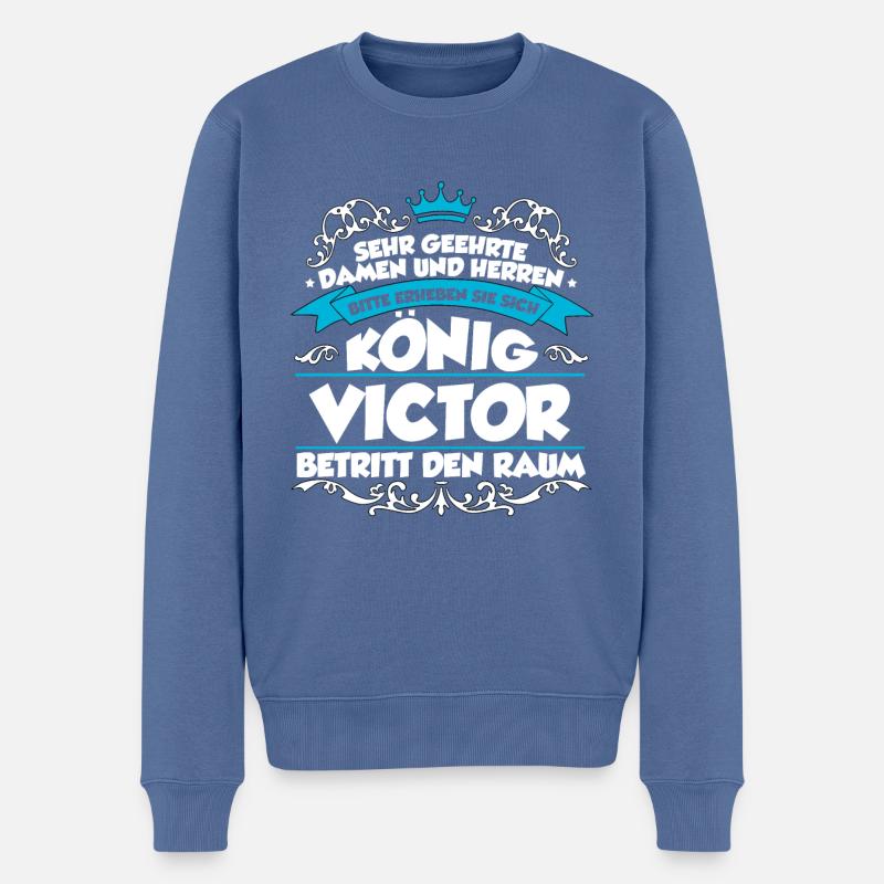 Victor Name Design - Männer Premium Bio Pullover - Taubenblau