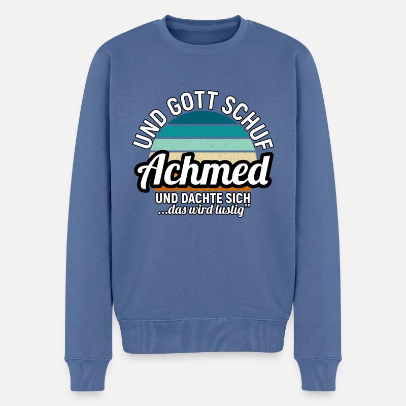 Achmed - Männer Premium Bio Pullover - Taubenblau