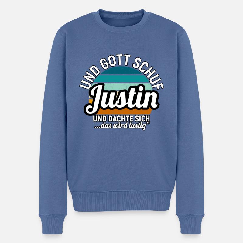 Justin - Männer Premium Bio Pullover - Taubenblau
