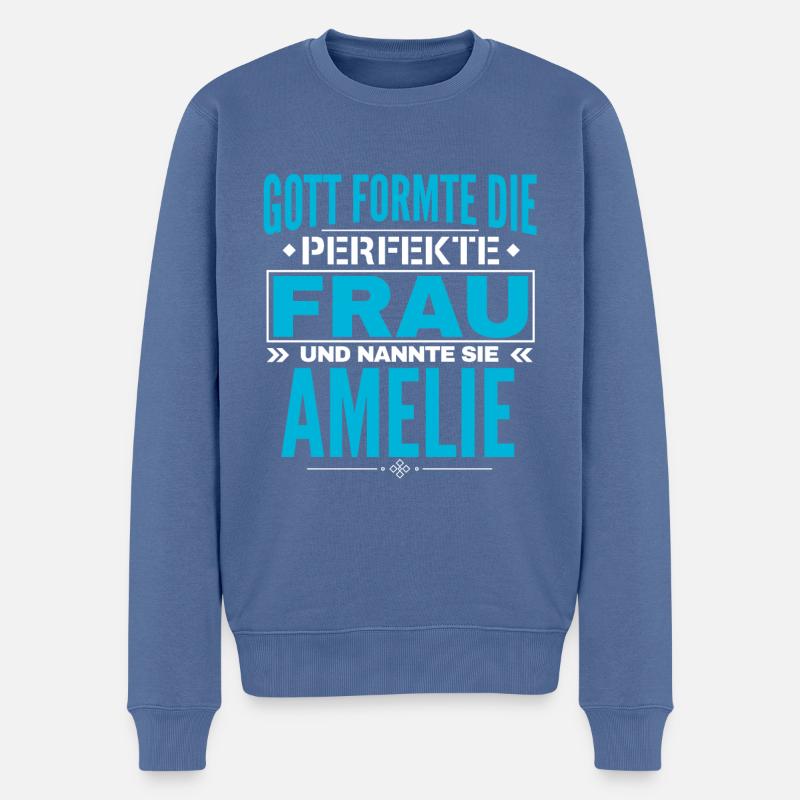 Amelie Name Design - Männer Premium Bio Pullover - Taubenblau