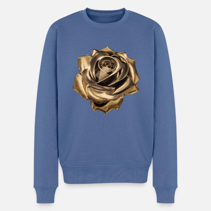 Rose, Gold, Metall,,metallisch - Männer Premium Bio Pullover - Taubenblau