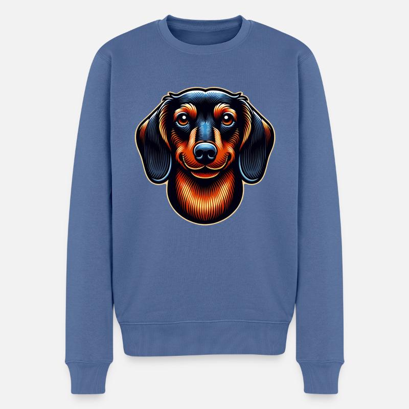 Dackelportrait - Männer Premium Bio Pullover - Taubenblau
