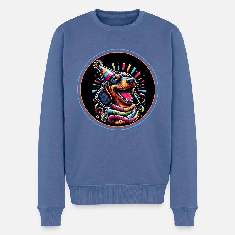 Frohes Neues Jahr lustiger Dackel feiert Silvester - Männer Premium Bio Pullover - Taubenblau