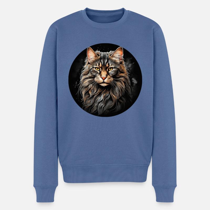 Maine Coon Katzenportrait in Aquarelltechnik - Männer Premium Bio Pullover - Taubenblau