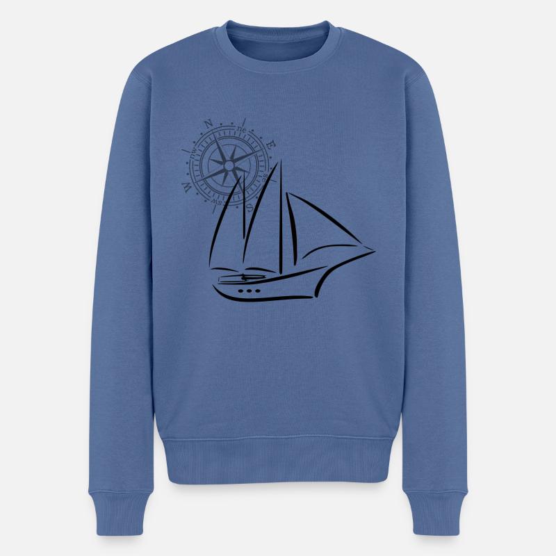 Kompass und Segelschiff - Männer Premium Bio Pullover - Taubenblau