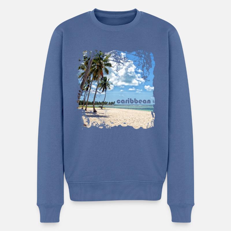 Einsamer Sandstrand in der Karibik - Männer Premium Bio Pullover - Taubenblau