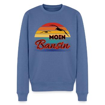 Moin Basin with Seagull in Retro Style Bansin - Men's Premium Organic Jumper - stone blue - Front - Nico (187cm)