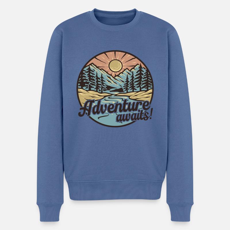 Das Abenteuer wartet - Männer Premium Bio Pullover - Taubenblau