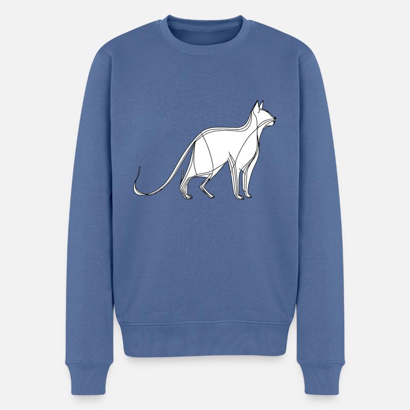 Katzen-Fine-Line-Art auf weißem Hintergrund - Männer Premium Bio Pullover - Taubenblau