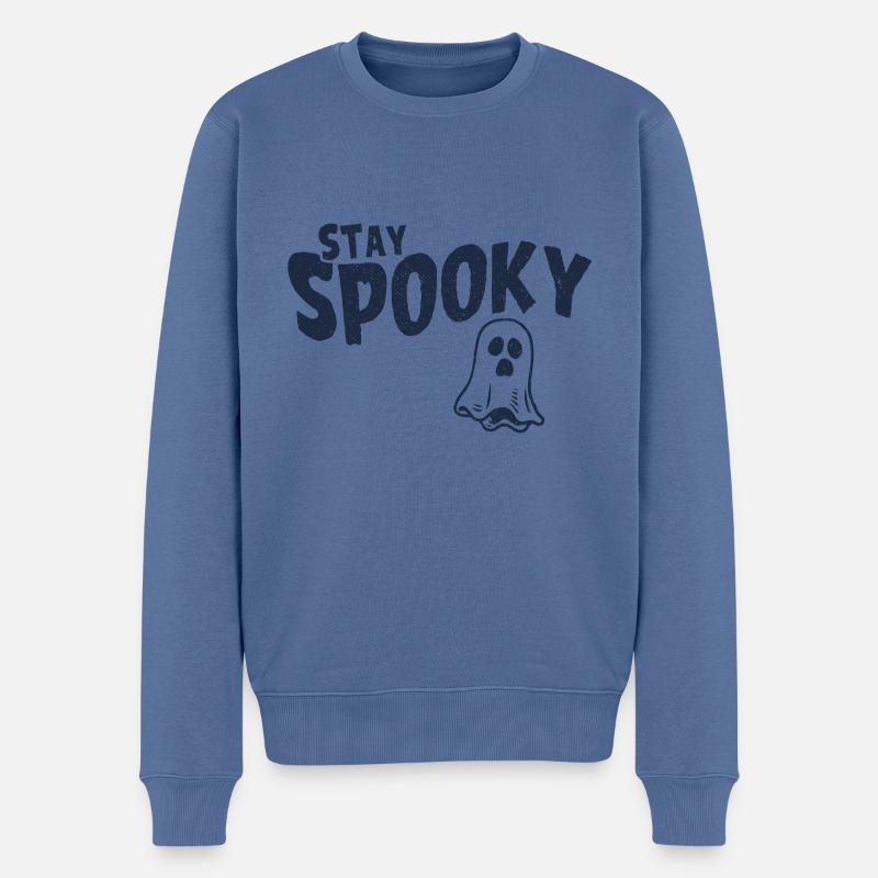 Bleib Gruselig Halloween Geist - Männer Premium Bio Pullover - Taubenblau