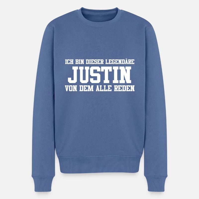 Justin Name Design - Männer Premium Bio Pullover - Taubenblau