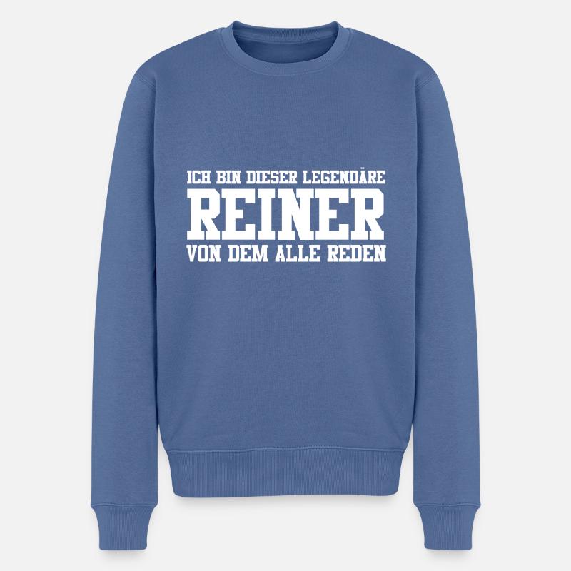 Reiner Name Design - Männer Premium Bio Pullover - Taubenblau