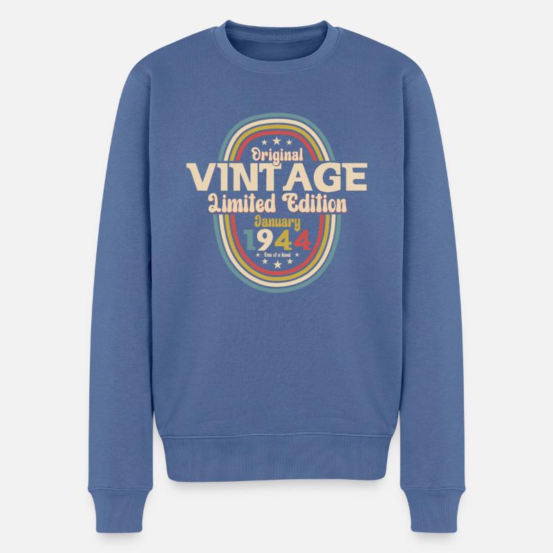 Januar 1944 Jahrgang 80. Geburtstag - Männer Premium Bio Pullover - Taubenblau