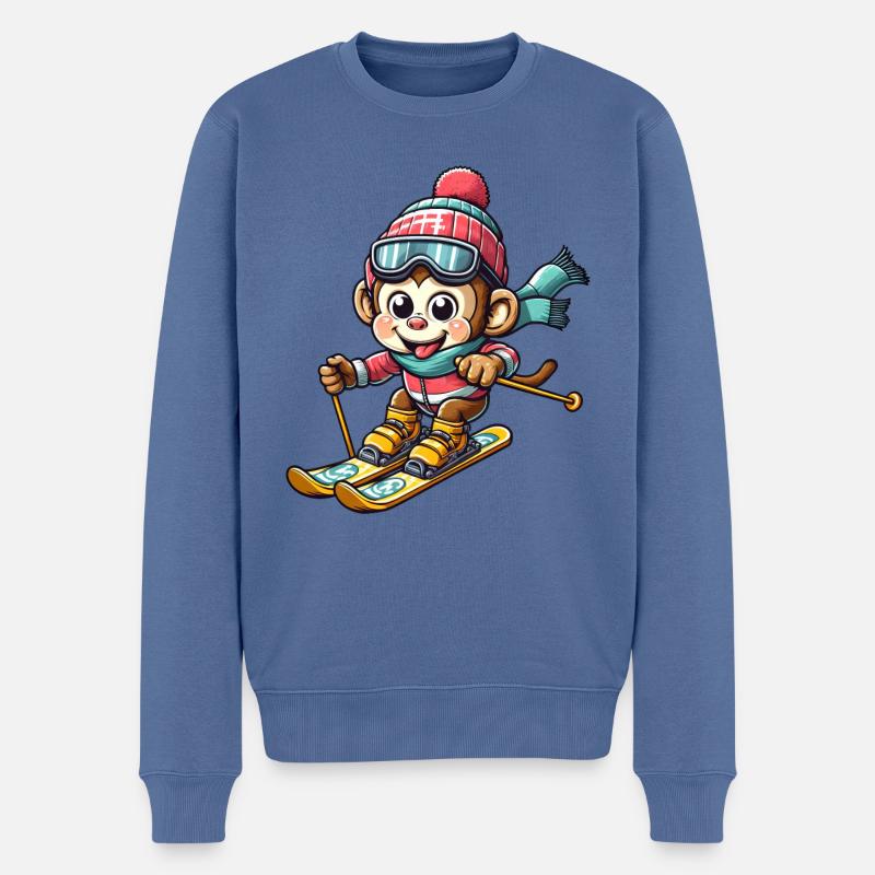 Affe Schimpanse Skifahrer Winterurlaub Design - Männer Premium Bio Pullover - Taubenblau