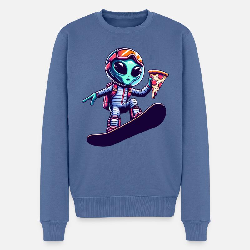 Alien Snowboard Pizza Fun - Pull Premium bio Homme - bleu pigeon