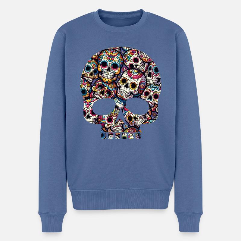 Buntes dekoratives Skullmuster - Männer Premium Bio Pullover - Taubenblau