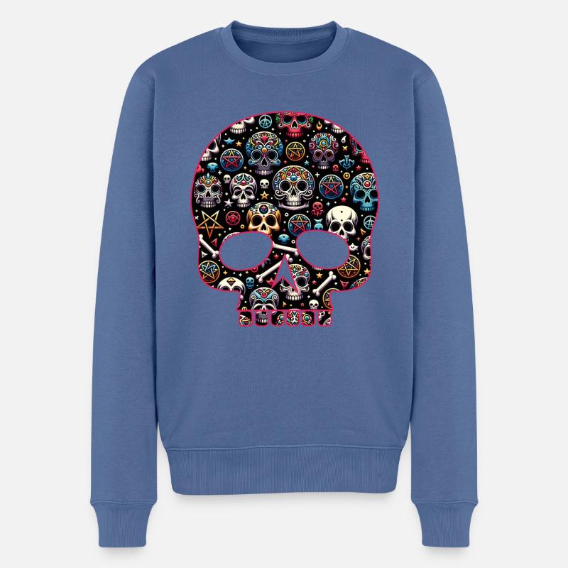 Buntes dekoratives Skullmuster - Männer Premium Bio Pullover - Taubenblau