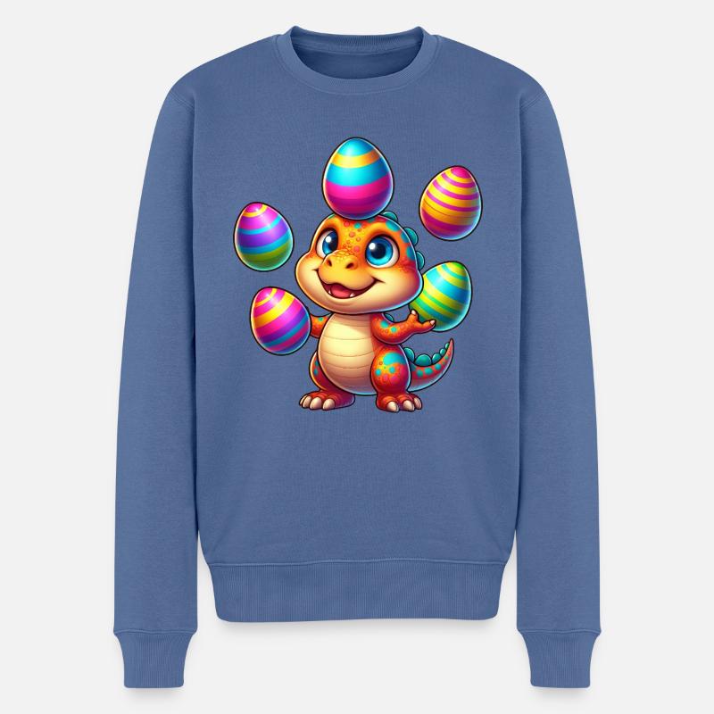 Ostern Dino T-Rex jongliert bunte Ostereier - Männer Premium Bio Pullover - Taubenblau