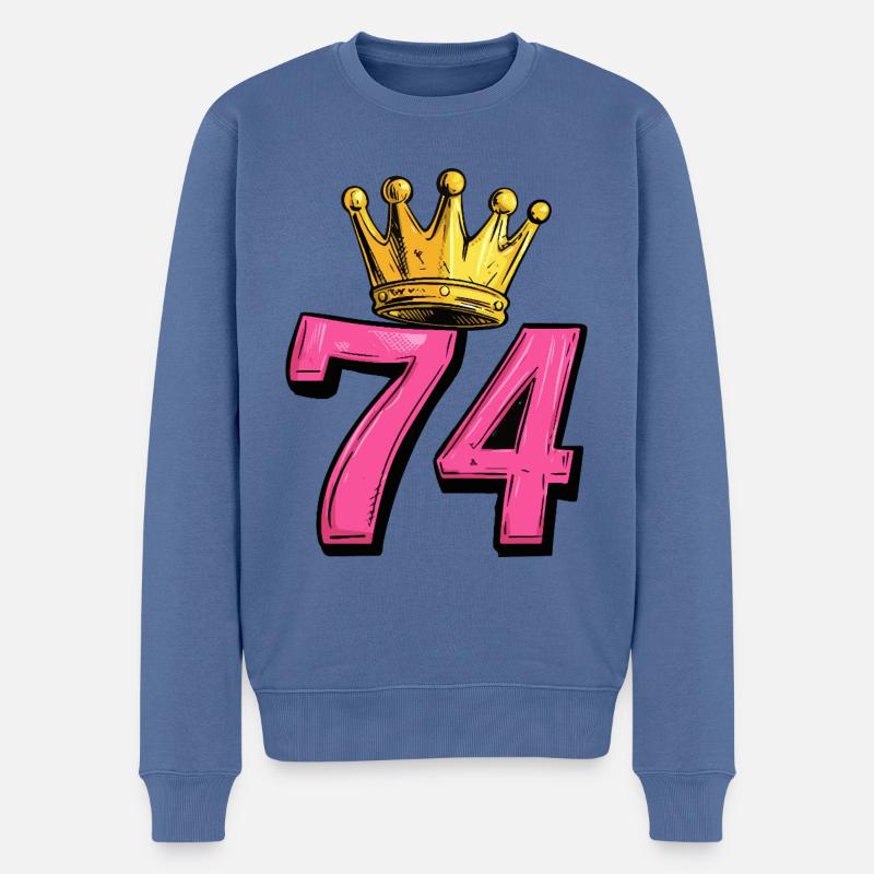 74 Zahl Krone - Männer Premium Bio Pullover - Taubenblau