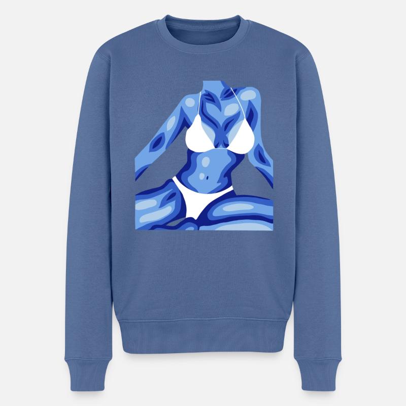 Frau in Bikini - Männer Premium Bio Pullover - Taubenblau
