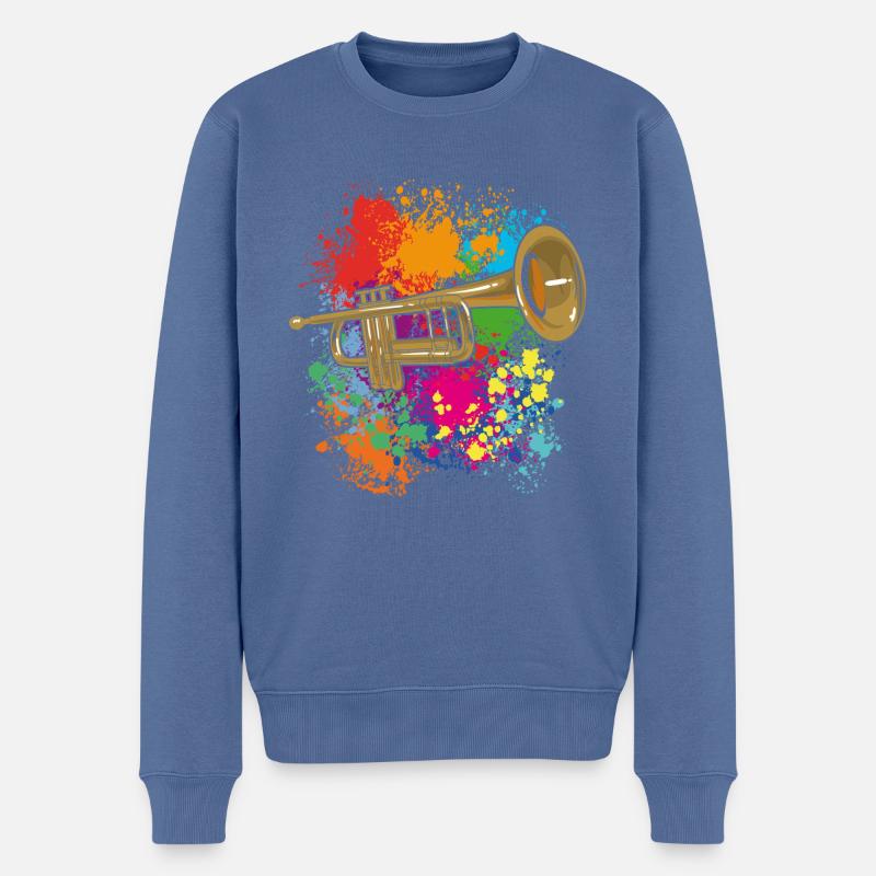 Trompete auf Farbklecksen - Männer Premium Bio Pullover - Taubenblau