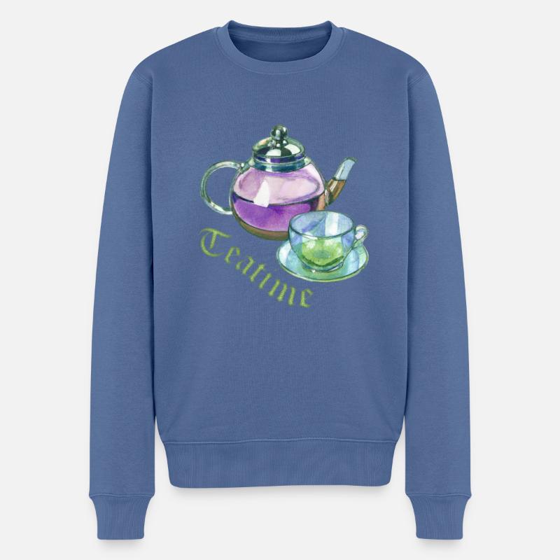 Teatime in Aquarell - Männer Premium Bio Pullover - Taubenblau