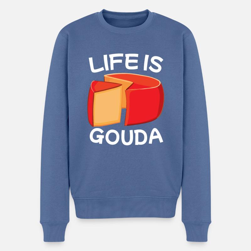 Morceau de fromage Gouda - Pull Premium bio Homme - bleu pigeon
