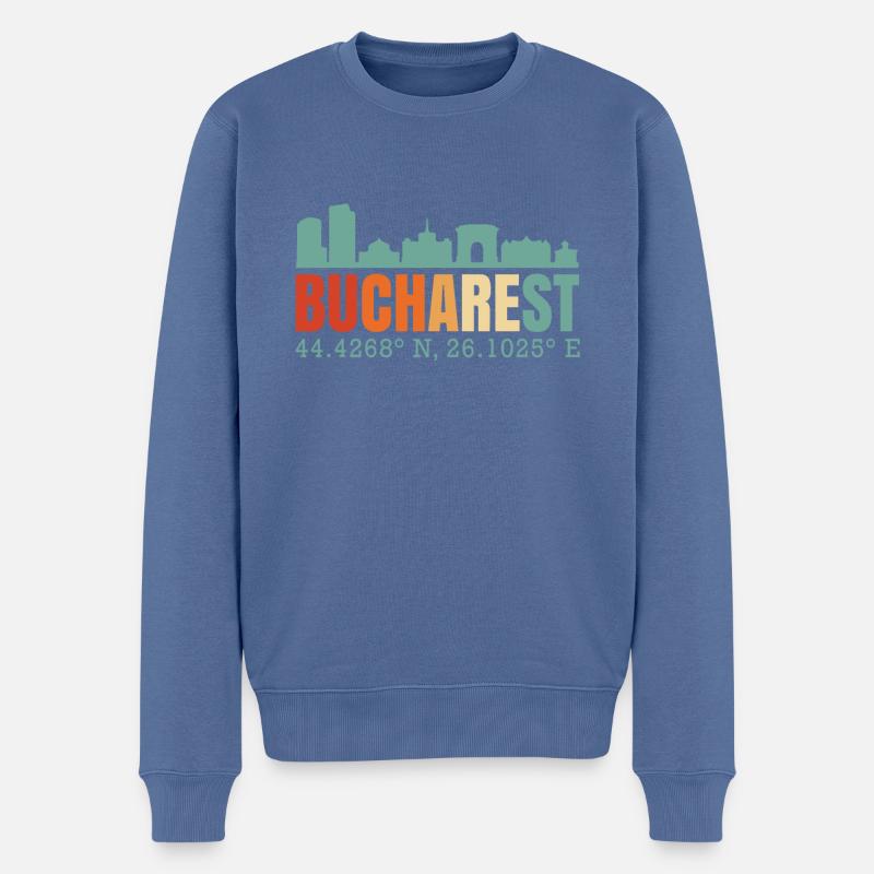 Bucarest Bucarest Roumanie Skyline - Pull Premium bio Homme - bleu pigeon