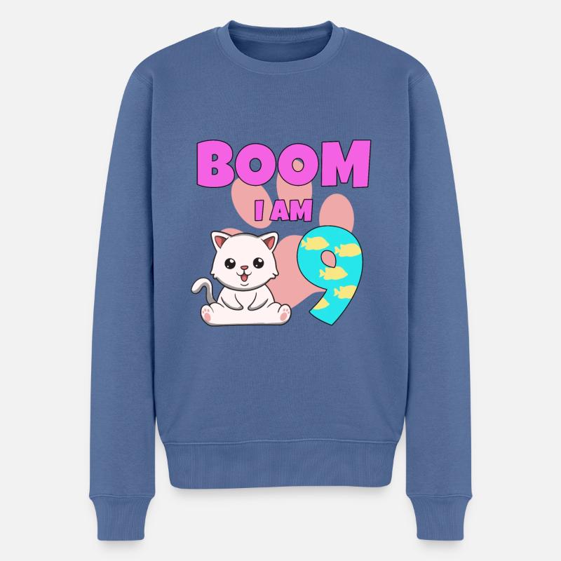 Chat de 9e anniversaire - Pull Premium bio Homme - bleu pigeon