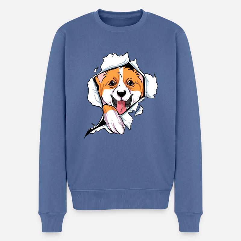 Welsh Corgi - Männer Premium Bio Pullover - Taubenblau