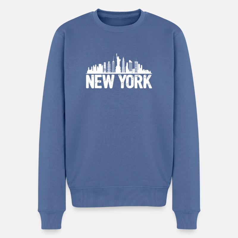 New York Skyline - Männer Premium Bio Pullover - Taubenblau