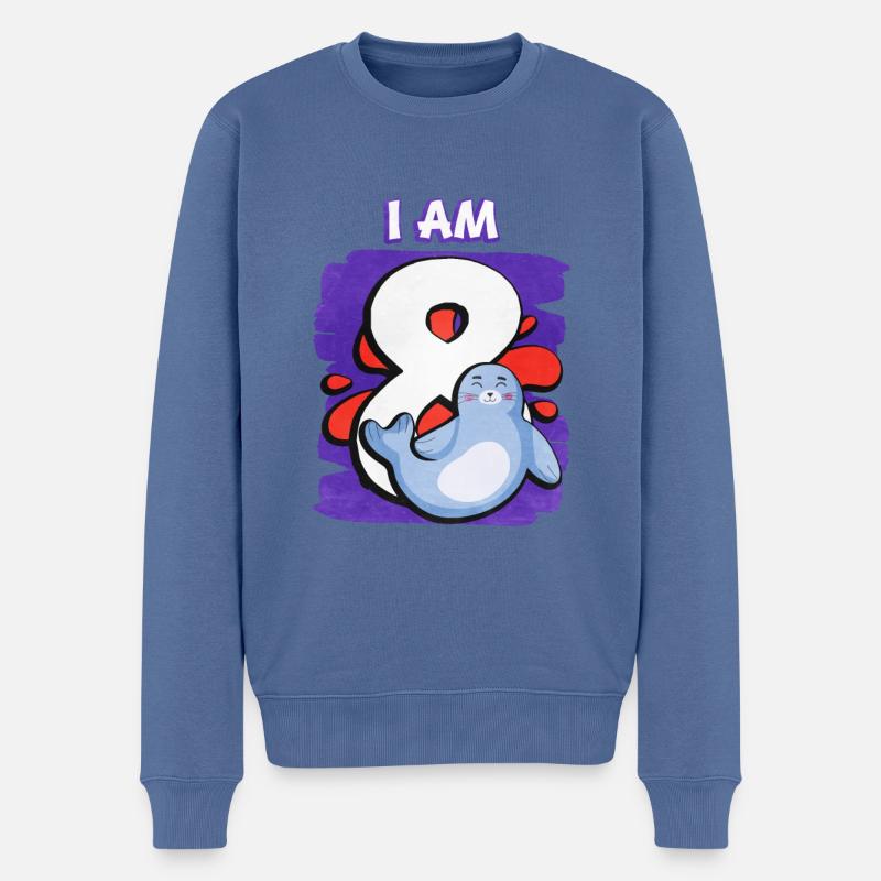 Ich Bin 8 Robbe - Männer Premium Bio Pullover - Taubenblau