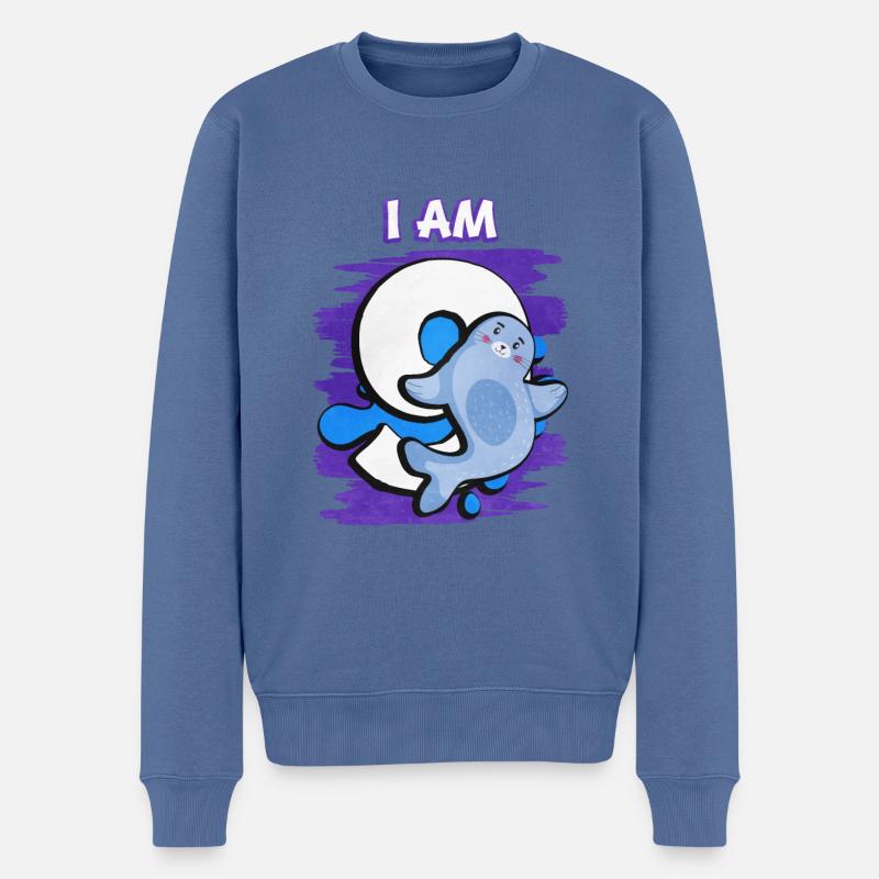Ich Bin 9 Robbe - Männer Premium Bio Pullover - Taubenblau