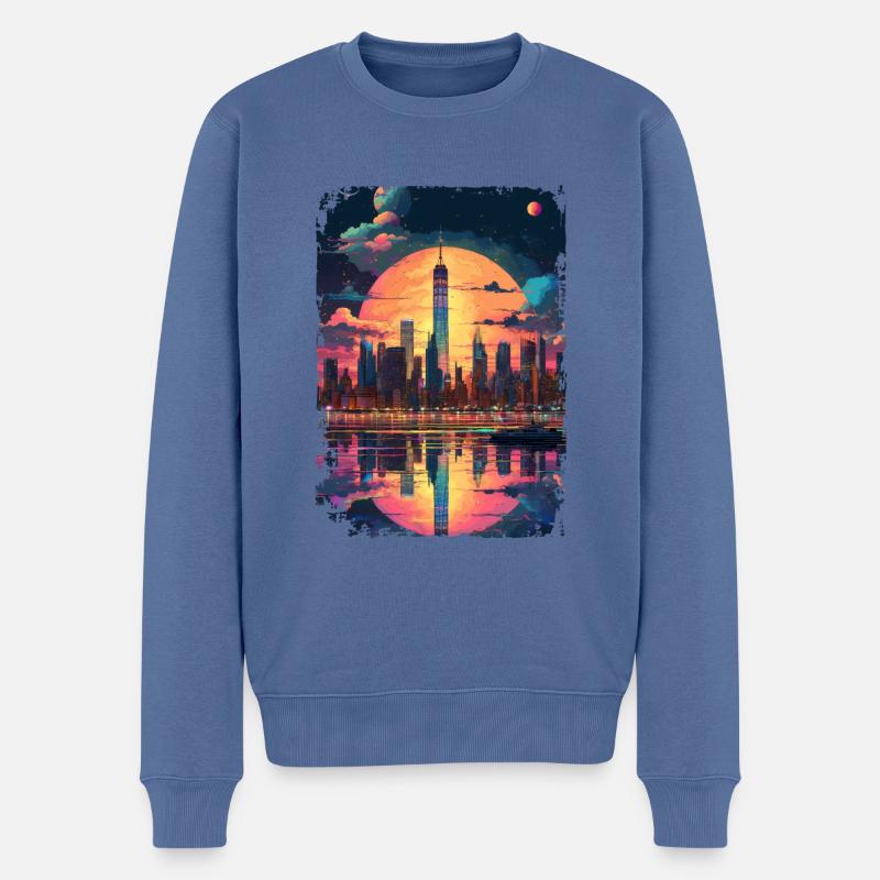 New York - Männer Premium Bio Pullover - Taubenblau