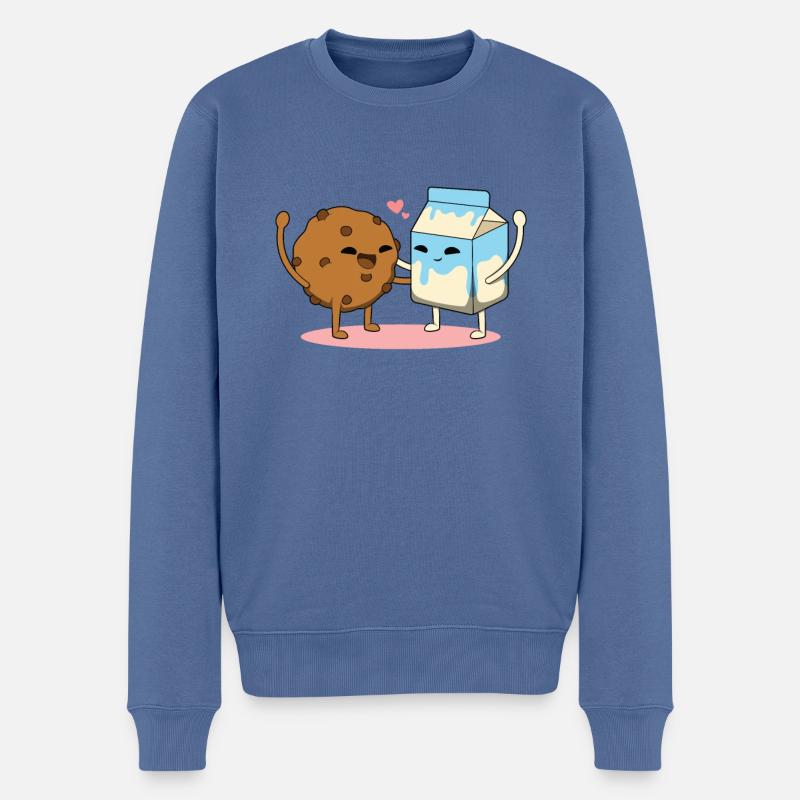 Kaffee-Milch-Paar - Männer Premium Bio Pullover - Taubenblau