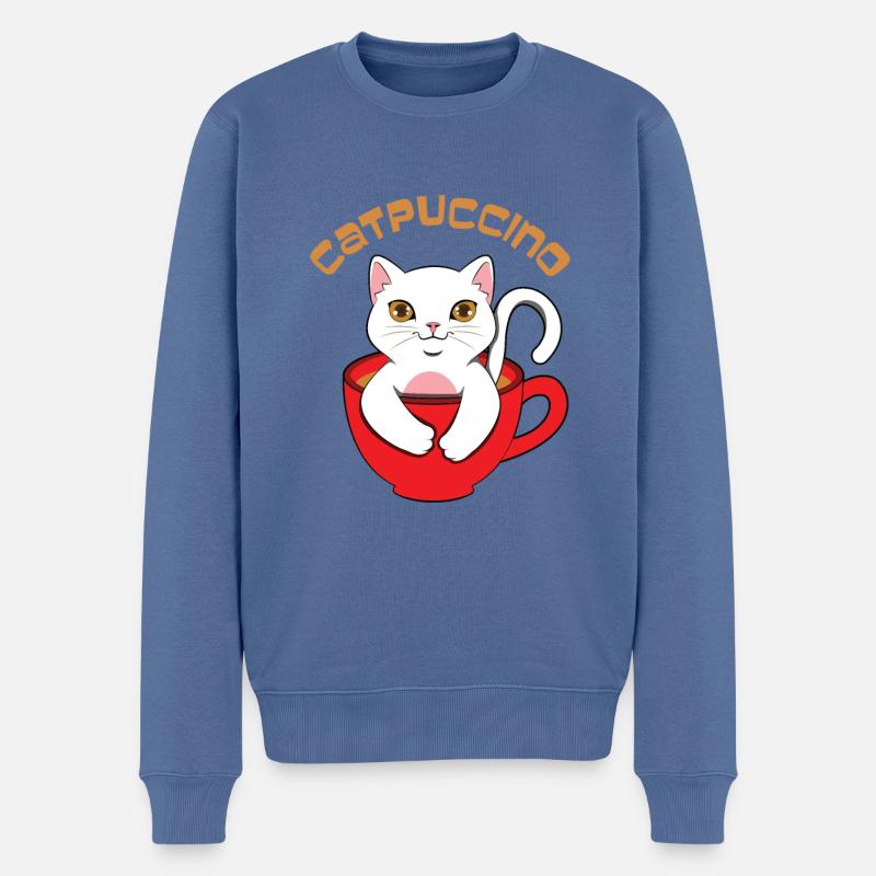 Catpuccino Cat Cappucino - Pull Premium bio Homme - bleu pigeon